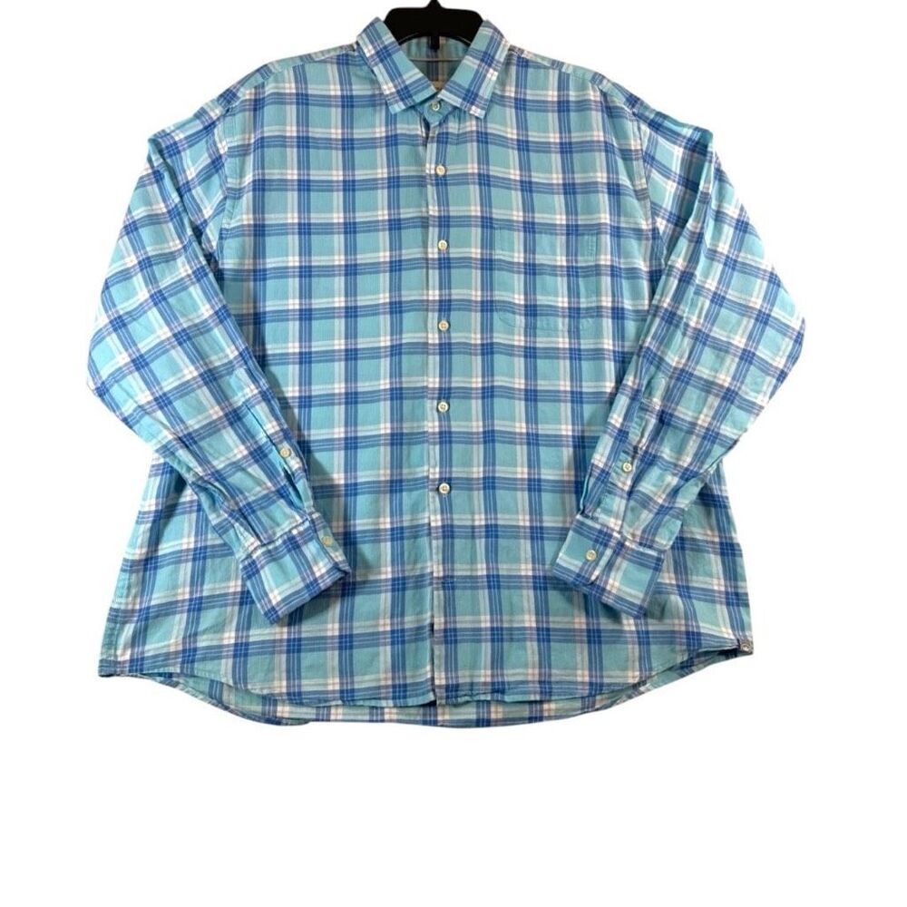 Peter Millar Mens XL Blue Plaid Long Sleeve Button Down Shirt Cotton Check